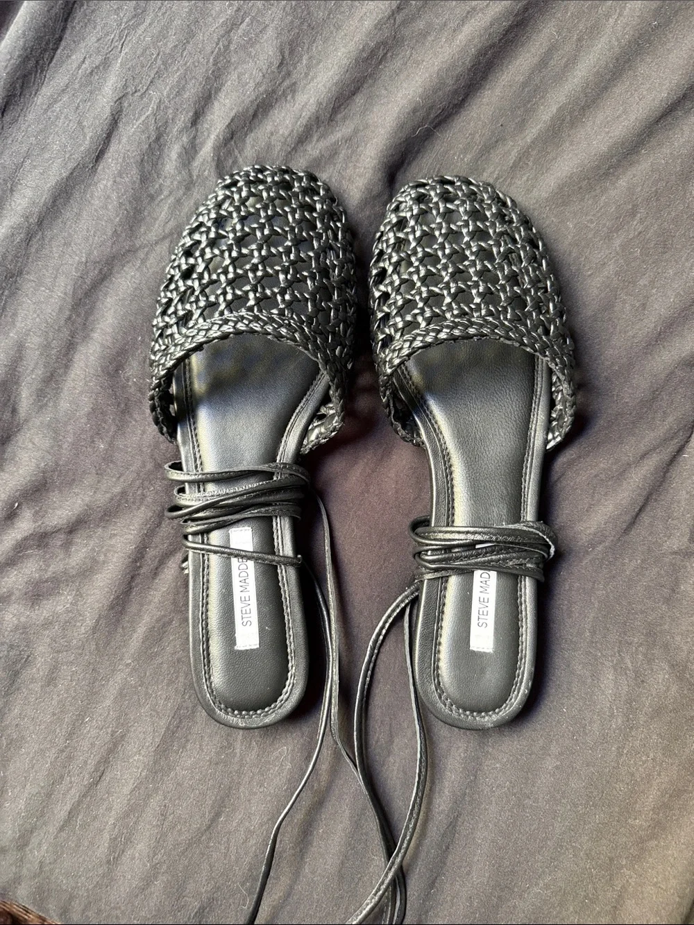 Steve Madden Black Woven Lace-Up Flat Sandals